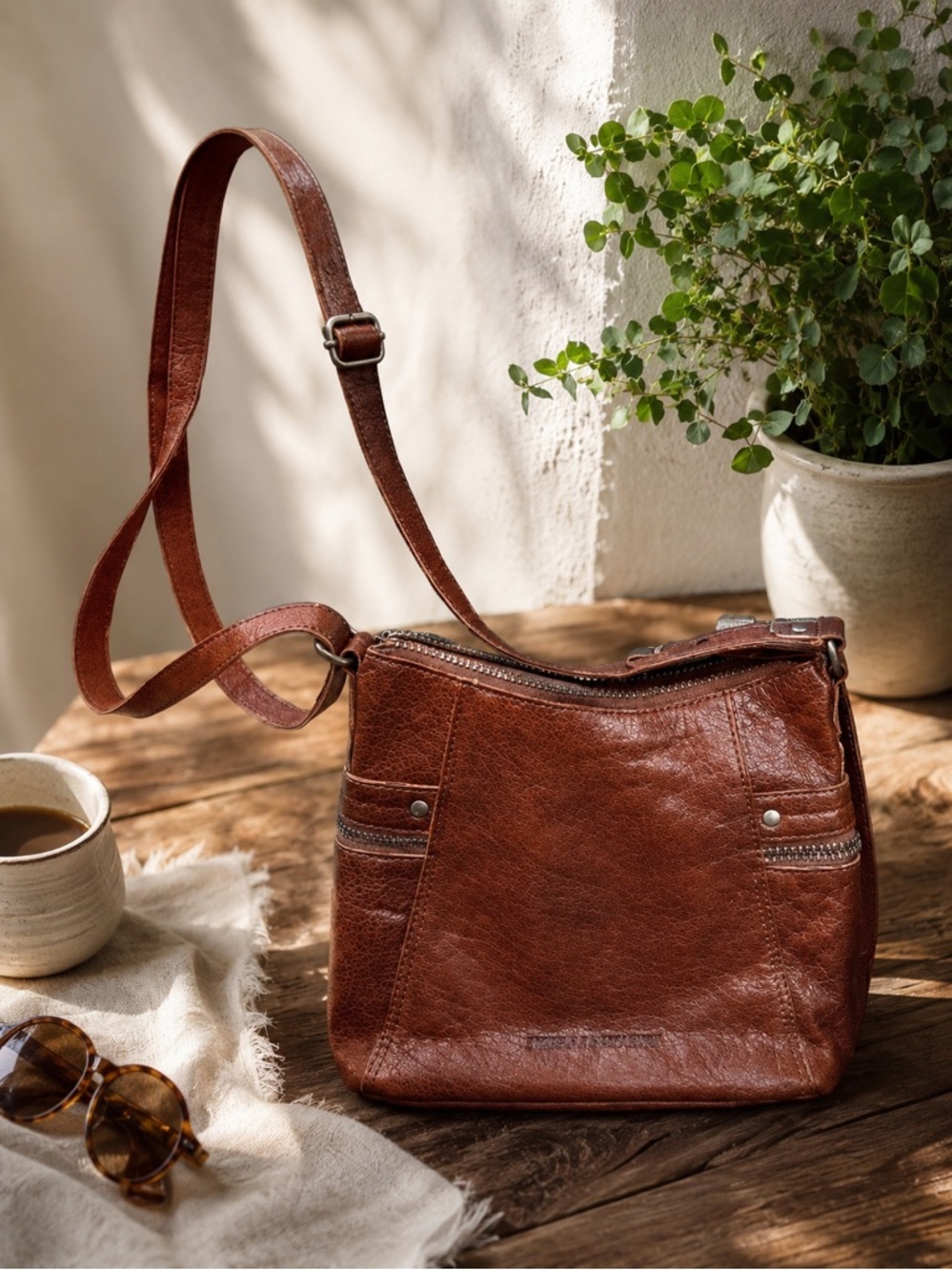 Spikes & Barrow Women's Brown Leather Crossbody Bag